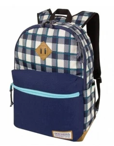 Mochila de viaje Skechers Manhattan Beach 16" bolsa de viaje azul marino a cuadros funda para computadora portátil - Imagen 1 de 7
