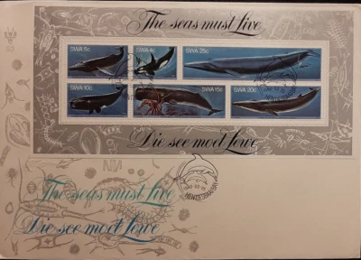 (SWA-203) South Africa SWA 1980 THE SEAS MUST LIVE MINISHEET ON FIRST DAY COVER - Image 1 of 2