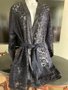 Jones New York XL Navy Blue Semi Sheer UNISEX ROBE JACKET VTG - Picture 1 of 19
