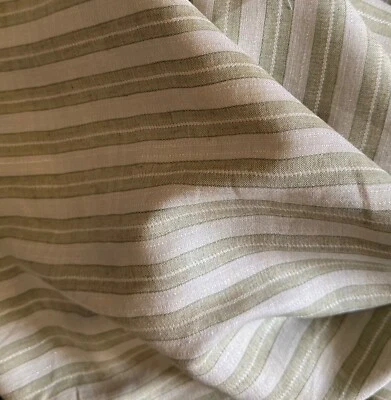 T.D.I. Linen Fabric with Railroaded Lemon Grass Stripe and Silver Metallic Lines BTY