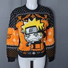 Naruto Shippuden Sweater XS Orange Black Chibi Naruto & Ramen Holiday Crew Neck