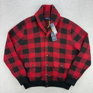 Polo Ralph Lauren Cárdigan Hombres Grande L Rojo Negro Icónico Skeet Suéter Lana a Cuadros - Imagen 1 de 11