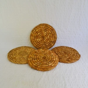 Vintage Woven Round Rattan Raffia Trivet Pot Placemat Plant Holder Boho X 4 - Picture 1 of 8