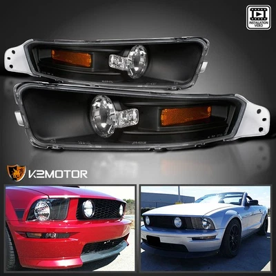 Fits 2005-2009 Ford Mustang Black Bumper Turn Signal Parking Lights Left+Right Foto 1 de 4