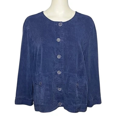 Chaqueta Tianello Botón Cuadrado Frontal Top Azul Bolsillos Texturizados Lagenlook Talla Grande Foto 1 de 4