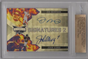 JOE MONTANA/JOHN ELWAY 2022 LEAF VIBRANCE GOLD SUPERFRACTOR PRIZM PROOF AUTO 1/1 - Picture 1 of 2