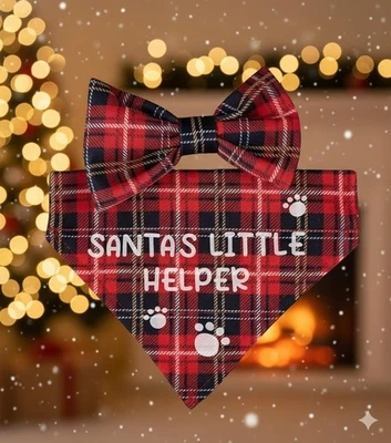 Christmas Dog Bandana Bow Tie Set Pet Clothing Puppy Cat Neck Scarf Xmas Gift