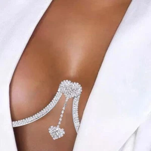 Women Chest Bracket Bra Chain Necklace Body Jewelry Rhinestone Fashion Stylish - Picture 1 of 38