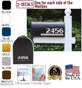 SET OF 3 CUSTOM MADE VINYL MAILBOX NUMBERS DECAL, Easy to install (Model 25) - Picture 1 of 7