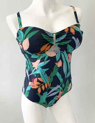 F&F Green Navy Floral Tropical Swimsuit UK 16 - Image 1 of 3
