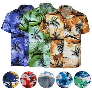 Men's Hawaiian Tropical Luau Aloha Beach Party Button Up Casual Dress Shirt - Picture 1 of 56