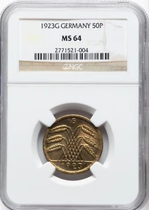 Germany - Weimar 1923 G 50 Pfennig - NGC MS64 - RARE ONLY 5 GRADED HIGHER! - Picture 1 of 2