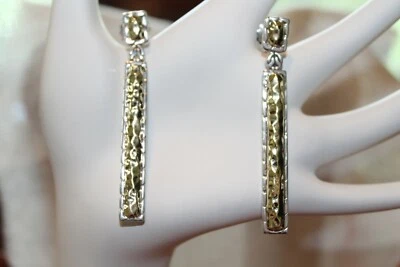 JOHN HARDY PALU ДВУХЦВЕТНОЕ СЕРЕБРО И 22K ЖЕЛТОЕ ЗОЛОТО ПАДЕНИЕ ПОДВЕСКОЙ КОВАНЫЕ СЕРЬГИ! - Изображение 1 из 4