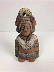 VTG Mexico Aztec/Maya Pottery Folk Art Terracotta God/Chief Figure 5.5"H x 2.5"W - Picture 1 of 9