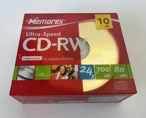 Memorex 10 pack Ultra Speed CD-RW 24x 700mb 80 mins Brand New and Sealed - Picture 1 of 3