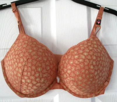 Sexy camiseta sujetador push up Victoria's Secret talla 34DD Leopardo Encaje Bronceado Belleza Nuevo Con Etiquetas Foto 1 de 2