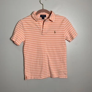 Polo Ralph Lauren Kids Medium Colored Pony Logo golf peach striped collared - Picture 1 of 7