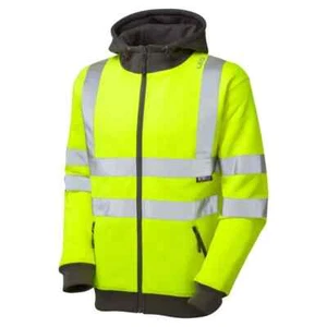 Leo SAUNTON Hi Vis Hoodie Class 3 Full Zip Warm Hooded Sweatshirt SS02 - Picture 1 of 1