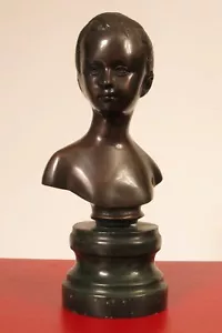FABULOUS VINTAGE BRONZE ADORABLE YOUNG LADY VICTORIAN STYLE BUST SCULPTURE !! - Picture 1 of 3