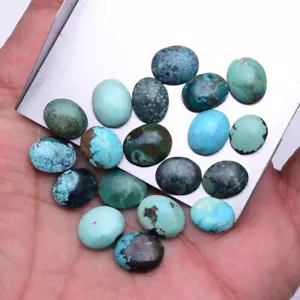 19 Pcs Natural Tibbet Turquoise 9mm-11mm Oval Cabochon Untreated Gemstones Lot - Picture 1 of 9