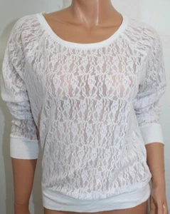 Victoria's Secret PINK Long Sleeve Lace Top Tee Color White Sz. Small - Picture 1 of 5