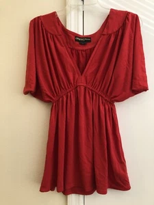 Guess Jeans Women's Surplice Neck Batwing Open Arm Sleeve Peplum Red Blouse MED - Picture 1 of 12