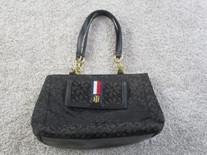 Tommy Hilfiger Black Signature Bag Purse Tote Satchel Top Handle EUC - Picture 1 of 15
