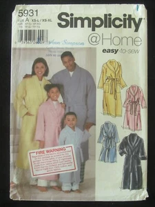SIMPLICITY PATTERN - 5931 LADIES MENS' CHILD'S ROBE BELT SLEEPWEAR XS-XL UNCUT - Picture 1 of 2