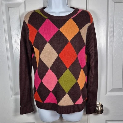 Lilly Pulitzer Y2K Jersey Lana Multicolor Marrón Argyle Mujer Mediano Foto 1 de 4