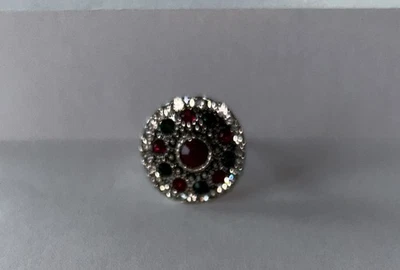 Anillo de plata esterlina redondo rubí rojo y verde piedras preciosas joyería talla 8,5 Foto 1 de 3