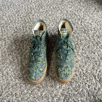 Keds x Rifle Paper Co Sneakers Size 8 High Top Green Floral Triple Decker READ - Image 1 of 4