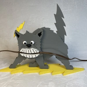 Wooden Electrified Lampoon Cat Cord Holder Organizer Funny Handmade Decor 16” - Picture 1 of 14
