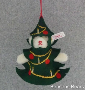 Steiff 1998 German Christmas Hanging Ornament White Teddy Green Tree Ean 670329 - Picture 1 of 6