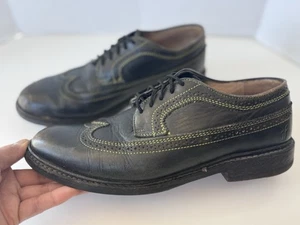 Frye Dark Distressed  Lace Up Wingtip Yellow Stitching Oxford Shoes Women’s - Picture 1 of 12