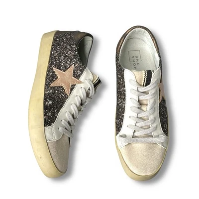 SHU SHOP PAMELA Gold Black Glitter Casual Star Sneakers Womens 8 - Image 1 of 4