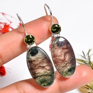 Moos Achat Peridot Edelstein Handmade Jewelry.925 Silber Ohrringe 1.8 " SU12823 - Bild 1 von 6