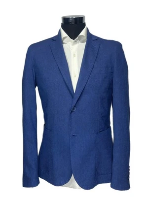 Veste blazer 2 boutons pour homme Ardenti en lin et coton col. indigo Fabriqué e - Photo 1/4