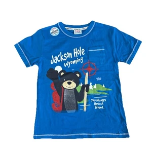 Pocket Pals Organic Cotton Youth Shirt Souvenir Jackson Hole Wyoming Bear Blue - Picture 1 of 8