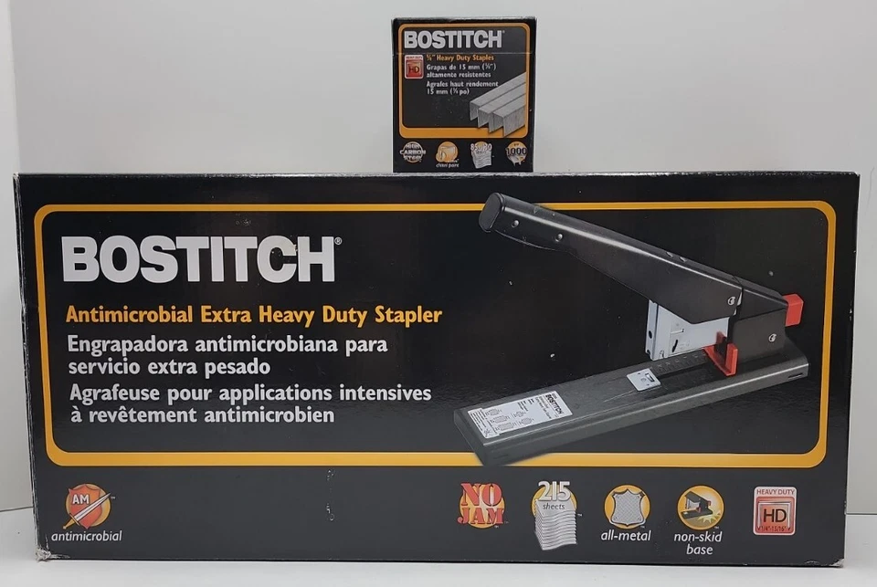 Bostitch Antimicrobial Extra Heavy-duty Stapler 215-sheet Capacity Black 540