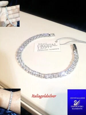 4 mm Bracciale Uomo Donna Tennis SWAROVSKI ELEMENTS ORIGINALI Rodiato Argento - Immagine 1 di 4