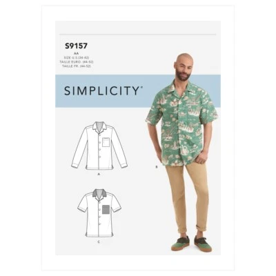 Simplicity Pattern S9157 Mens Retro Bowling Hawaiian Casual Shirt 34-42 & 44-52 - Image 1 of 4