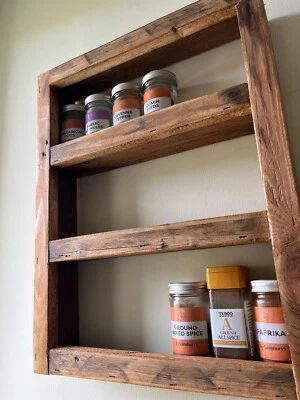 Rustic Handmade Herb And Spice Rack Shelf Wall Hanging Oak Stained small - Image 1 of 4