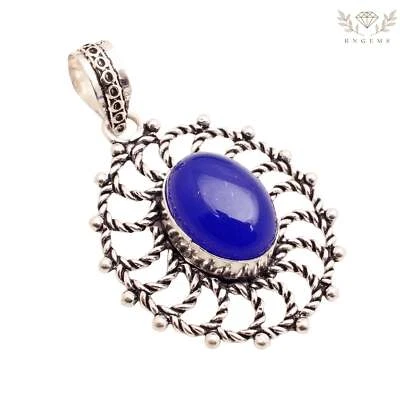 Chalcedony Gemstone 925 Silver Plated Pendant Handmade Jewelry Gift 1.57" P12608 - image 1 of 3