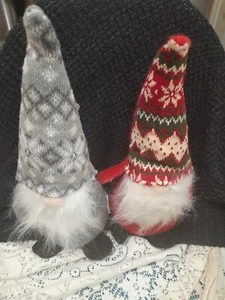 Pair Of Christmas Santa Gnomes Gray And Red New Small Stone Heavy Bottom Filling - Picture 1 of 9