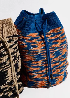 Free People Montana Crochet Backpack Blue + Orange  NWOT $168 - Image 1 of 4