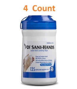 4 Ct. PDI Sani-Hands Ethyl Alcohol Hand Sanitizing Wipe Canister 135 Wipe P13472 - Picture 1 of 3