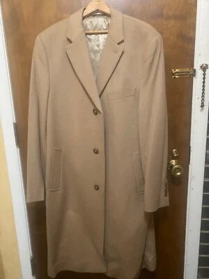 NEW RALPH LAUREN 3 BUTTON WOOL POLYESTER COAT, TAN EXT, BEIGE INT, 50” LONG, - Image 1 of 4