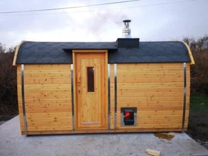 Holzsauna Gartensauna Außensauna Sauna Fasssauna 4-6 Personen 46 mm 450cm - Bild 1 von 12