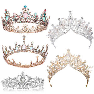 Full Round Crystal Queen Crown for Women, Rhinestone Wedding Tiara Headband