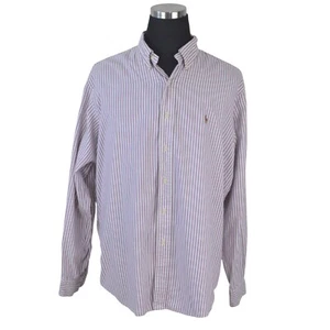 Ralph Lauren Mens Shirt 17.5 Lavender White Stripe Long Sleeve Cotton - Picture 1 of 8
